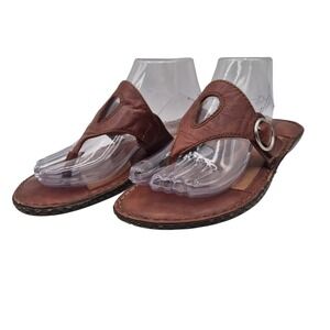 Born Sandals Womens Size 9 Brown Leather Thong Flip Flop Ring Slip On W21185